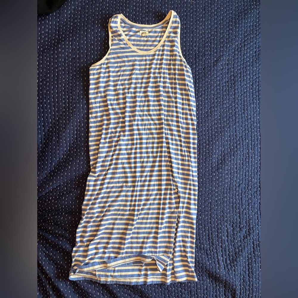 Pact Blue and White Striped Cotton Maxi Dress